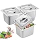 PORFOYO Set 3-teilig GN Behälter 1/6 - Edelstahl Behälter mit Deckel, Gastro Behälter für Lebensmittelaufbewahrung, Dämpfen oder als Einsatz im Chafing Dish, Höhe 15cm