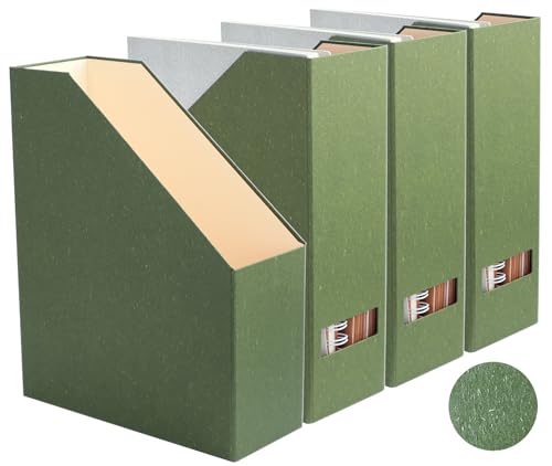 Magazine Holder - File Holder and Desk Organizer, Paperboard Book Organizer and Storage Box for Documents, Magazine Holder Rack for Classroom, Home, and Office (Leaf Green, 4-Pack)