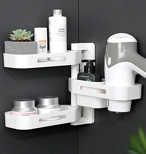 Sooyee 3 Layer Adhesive Bathroom Shelf, Rotating Wall Mounted No Drilling Floating Shelves