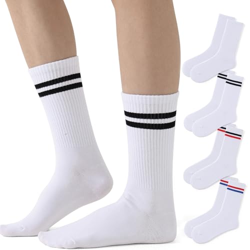 Image of 4 PAIRS Striped Crew Socks For Women Casual Cotton Novelty Retro Athltic Socks Unisex MultiColor
