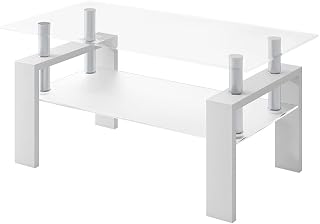 OSJ Glass Table, Coffee Table, Width 34.6 inches (88 cm), Tempered Glass Top (Clear Top Board + White Legs)