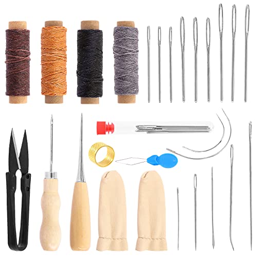 Swpeet 26Pcs Leather Kit, Leather Working Tools and Supplies, Leather