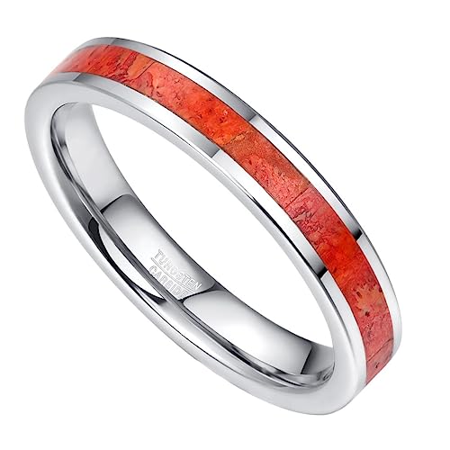Vakki 4mm 8mm Tungsten Rings for Men Women Wedding Engagement Bands Turquoise/Red Coral Inlay Promise Ring Jewelry Gift for Boys Husband Groom Father Comfort Fit Size 7-122