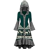 Women's Christmas Hoodie Dresses Reindeer Print Cloak Gothic Dress Button Down High Low Vintage...