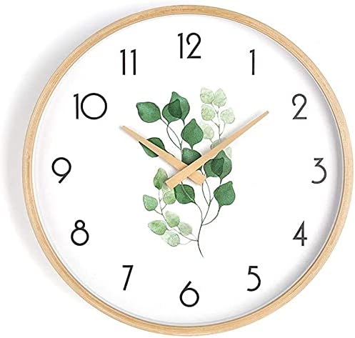 Wall Clock Modern Minimalist Solid Wood Material Decorative Wall Green Plant Clock Precise,H (Color : H)
