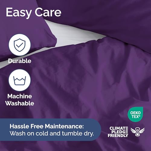 Image of Duvet Cover Full Size Set - Extra Soft Full Duvet Cover 80 inch x 90 inch with 2 Pillow Shams for Women, Men, Kids & Teens - Hotel Luxury, Easy-Care w / Zipper Closures & Ties - Comfy and Breathable (Purple)
