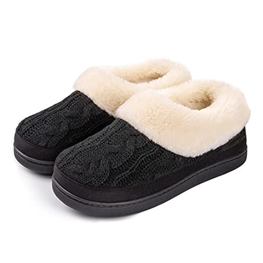 
                            HomeTop Women's Cozy Cable Knit Memory Foam House Shoes Slipper with Fuzzy Plush Collar
                        