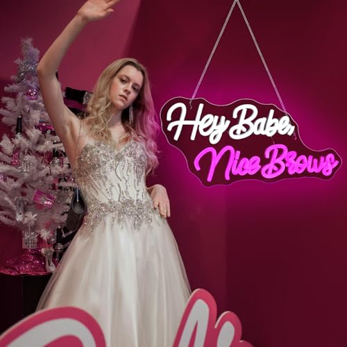 Image of Hey Babe Nice Brows Neon Sign Led Light Up Signs for Wall Decor Usb Powered Neon Light Signs Indoor Light for Room Decor Holiday Gift