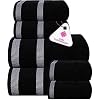 CASA COPENHAGEN Solitaire Designed in Denmark 600 GSM Hotel & Spa Decorative Kitchen & Bathroom Egyptian Cotton 6 Piece Towel Set, Includes 2 Bath Towels 2 Hand Towels 2 Washcloths Dark Black