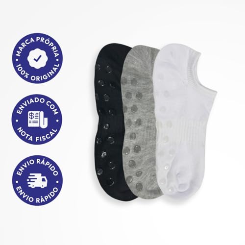 Kit 3 Pares de Meias Antiderrapantes Unissex para Yoga, Pilates e Hidroginástica, Tamanhos 34 a 38,