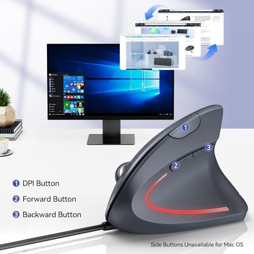 Image of TECKNET Wired Mouse, 6400 DPI Ergonomic Mouse 6 Buttons Silent Mice 4 Adjustable DPI Vertical Mouse Compatible with Windows /Chrome /Laptop /Computer