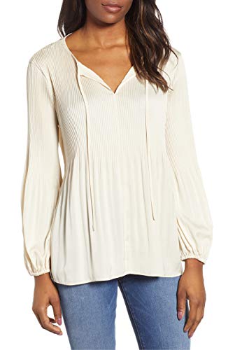 Lucky Brand Women's Pleated Peasant TOP, Birch, L