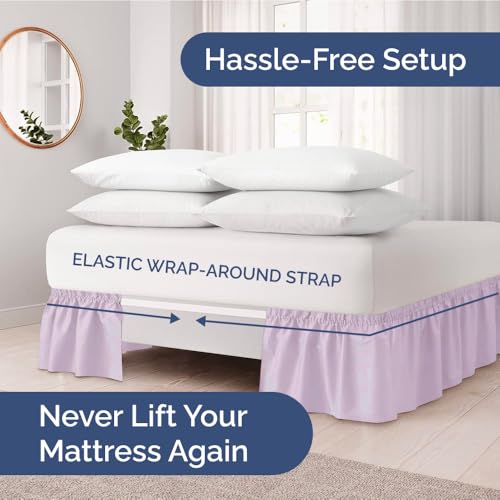 Cache-sommier élastique infroissable lavande pour habiller un lit simple