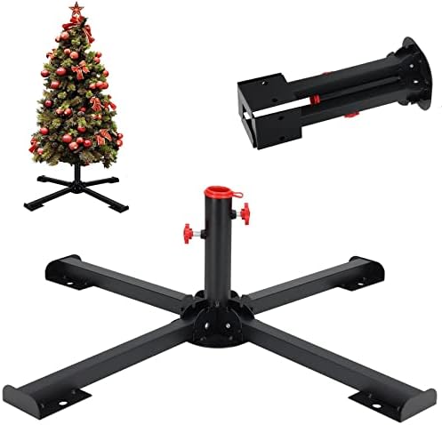 Christmas tree stand, robust and foldable metal stand black, suitable for artificial Christmas trees and parasols (3.8cm diameter)