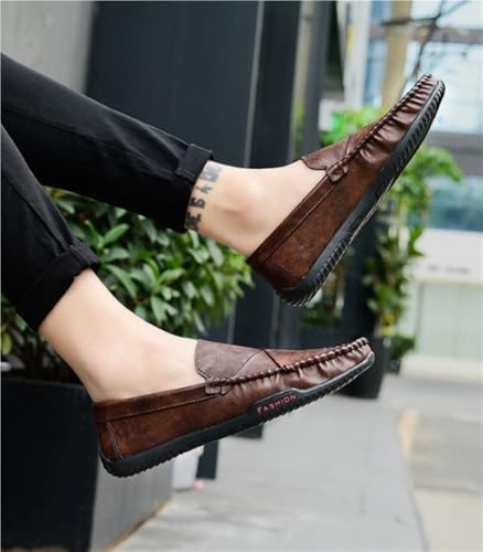 Mens Loafers Shoe PU Round Toe Stitching Details Breathable Flat Heel Comfortable Flexible Lightweight Walking Driving Slip-ons3