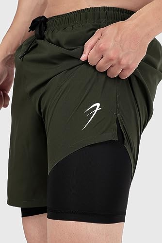 Image of FUAARK Double Layer 2 in 1 Sports Shorts with Inner Tights for Men Gym Tight Short with Pocket