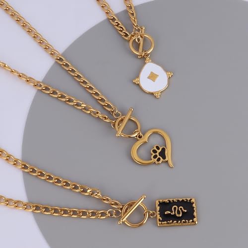 Collier à bascule à chaîne épaisse en émail et œil géométrique - 3