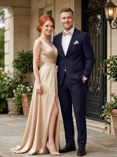 Image of Mens Suit 2 Piece Suits for Men One Button Slim Fit Solid Jacket & Pants Tuxedo Set Business Wedding Party Prom