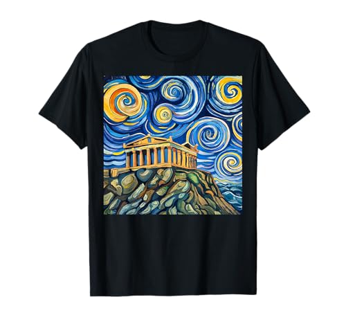 Funny Artist "If Van Gogh were Greek" Starry Night Acropolis T-Shirt