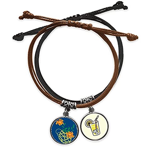 Bracelet japonais fleur jaune en cuir corde main chaîne bijou