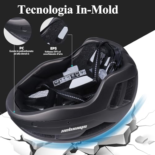 Shinmax Casco Bici Uomo Donna Casco MTB con LED USB Ricaricabile Luce Casco Bici Adulti con Visiera Rimovibile Magnetica Occhiali Casco Ciclismo Unisex Caschi Bicicletta 57-62cm NR-032