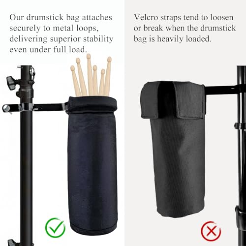 VixxNoxx Drum Stick Bag Holder, Portable Drumstick Bag with Adjustable Clamp, Nylon Holder for Drumsticks, Brushes & Mallets, Up to 8 Pairs of Sticks (Black) - Thumbnail 5