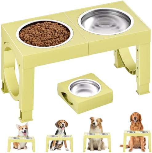 X XBEN Erhöhter Hundenapf, 5 Höhenverstellbar Futternapf für Kleine Mittlere Große Hunde, Futterstation 2 Große Eingedickte Edelstahlschalen, Rutschfester Hundenapf, BPA frei Plast