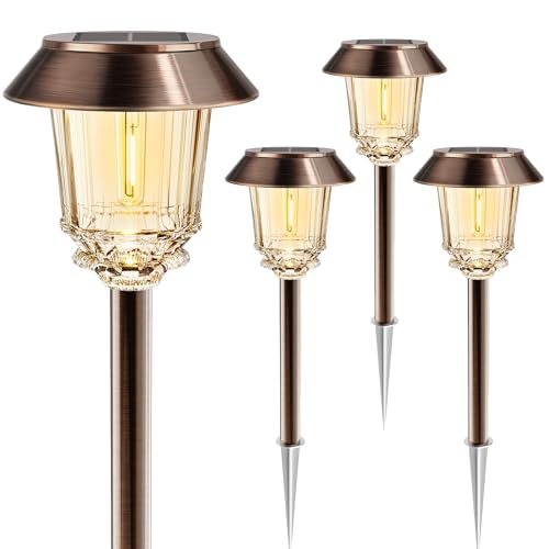 Solar Lights Outdoor Waterproof,4 Pack Bronze Pathway Lights with...