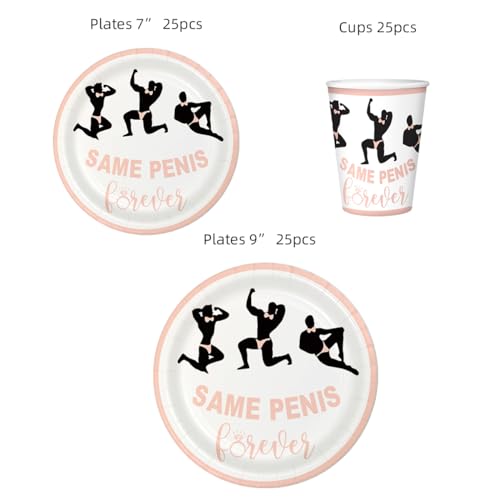 Bachelorette Party Plates & Decorations - Naughty Plates, Cups & Favors Sets, Male Dancer Plates, Bridal Shower Supplies, Hen Party Sign