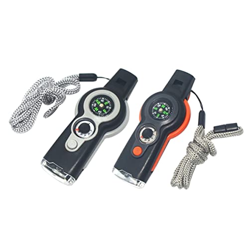 7-In-1 Emergency Survival Function Whistle,Outdoor Multifunctional Tool Safety Whistle With Lanyard, Emergency Whistle 7-In-1 Camping Safety Whistle With Compass Thermometer Light Orange #TOP3