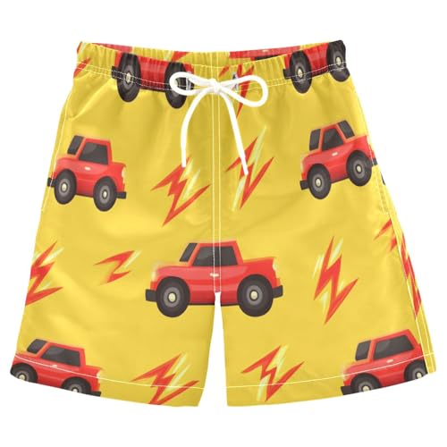 Boys Beach Board Shorts Red Lightning Car Swim Trunk Teen Swimwear 8-16Y