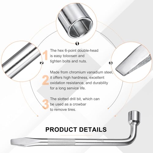 Image of HARFINGTON 2pcs Car Spare Tire Lug Wrench 19mm Carbon Steel l Type Slotted End Hexagon Socket Wrench L-Shaped Tire Repair Tool for Automobile Repair