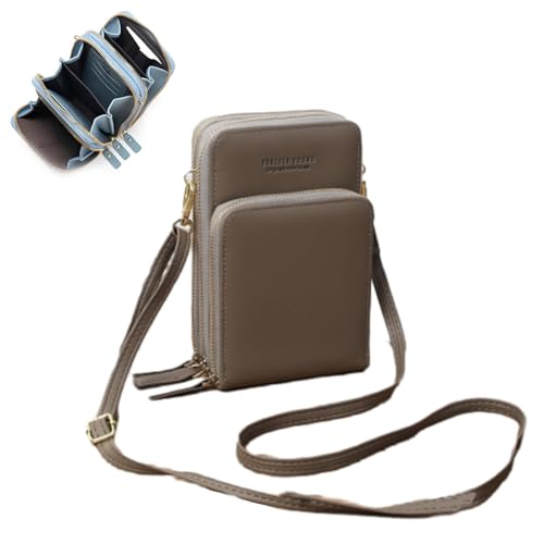 Cherishion Leather Small Crossbody Bag for Women, Mini Messenger Shoulder Handbag, Multi-Compartment Phone Wallet Bag