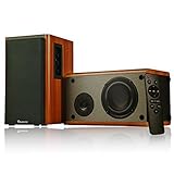 Wohome Bookshelf Speakers Remote Control Bluetooth/RCA/Opt 80W Powered Active Home Theater Speaker (Pair, Wooden Enclosure, Wood Color, 4 Inch Driver, Model S106)