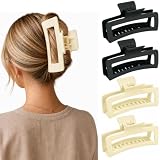 4 Pack Oversized Rectangle Claw Clips, Black White Hair Clips for Women