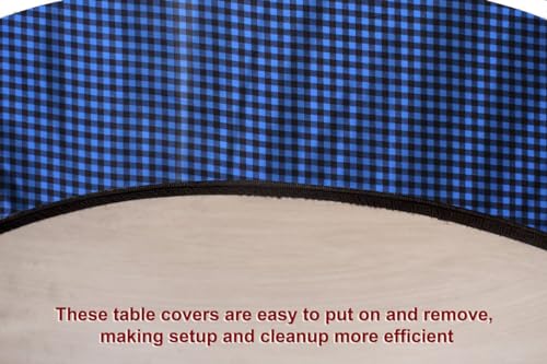 Image of The Furnishing Tree Round Elastic Fitted Dining Table Cover WxL 54x54 Inches Checkered Pattern Blue