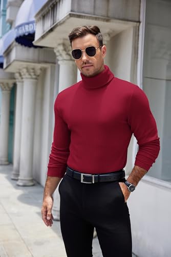 Image of COOFANDY Men's Ribbed Turtleneck Sweater Casual Basic Long Sleeve Knitted Pullover Sweater
