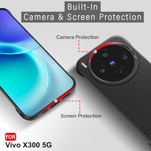 Image of TheGiftKart Hybrid Ultimate Slim Back Case Cover for Vivo X300 5G | Lightweight Profile | Hard Back Case Cover for Vivo X300 5G (PC & TPU, Metal Camera Ring, Leather Texture Finish, Black)