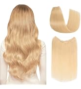 Halo Hair Extensions Real Human Hair, S-noilite Hair Halo Extensions for Women 20inch Bleach Blon...