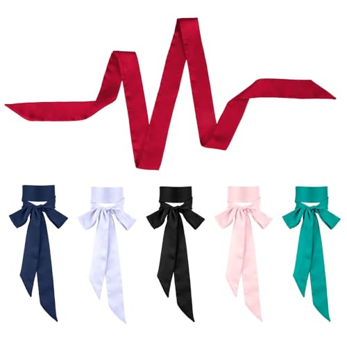6 Pcs Women Long Neckerchief Skinny Scarf Necktie Satin Neck Scarf Choker Sash Belts Solid Color for 50's Costume Accessory