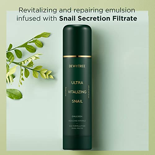 Dewytree Ultra Vitalizing Snail Facial Emulsion - Facial Lotion With Snail Mucin And Hyaluronic Acid – Anti Aging Skin Repair Moisturizer – Korean Skin Care – Cruelty Free, Paraben Free, 5.07 Fl.oz #TOP1