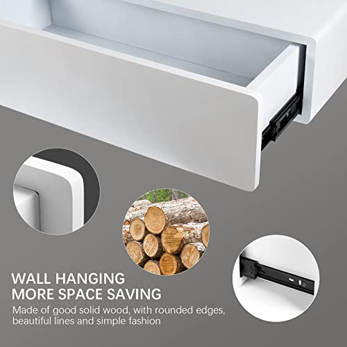 Modereve Floating Shelves White, Floating Nightstand With Drawer And 2 Set Of Shelves, Wall Mounted Floating Shelf For Bedroom Living Room Bathroom Kitchen, Shelves For Wall Decor Storage #TOP4
