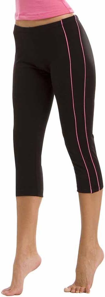 Fitness Wear Womens Sport Capri in Black with Fuschia Trim, Small