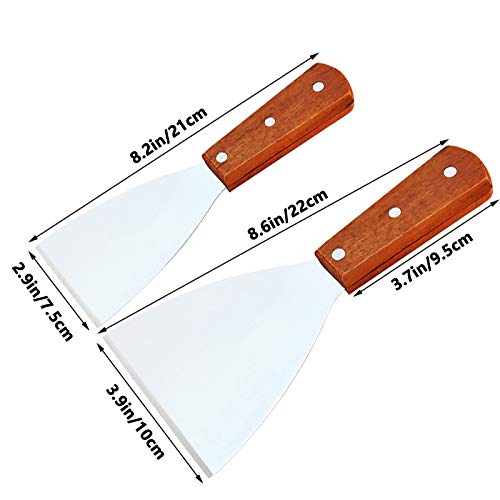 Spatule Manche en Bois Inoxydable Barbecue Spatule Plancha Spatule en Acier Inoxydable De Haute Qualité pour Griller La Viande Teppanyaki Et Nettoyer La LèChefrite,Lavable Au Lave-Vaisselle,2 PièCes - Image 7