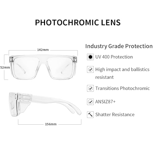 Image of Offray UV400Transition Photochromic Safety Glases Light to Dark Grey Lenses ANSI Z87 Impact Approved Wraparound Style Frame (Clear(clear shield))