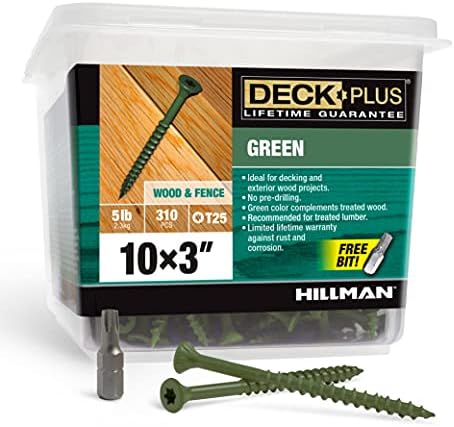 Deck Plus Deck Screws, #10 x 3" Self Drilling Screws, Green, 5 lb Box, Rust Resistant, T25 Star Bit