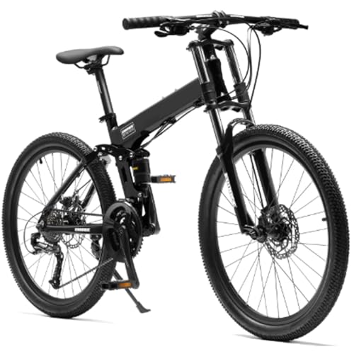 Bicicleta de montaña plegable con suspensión total, bicicleta todoterreno for adultos for hombres de 24 velocidades con absorción de impactos, engranajes y frenos de disco hidráulicos(E,26-inch)