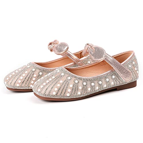 Lymeral Girls Glitter Bridesmaids Shoes For Toddler Girls Pearls Bow Flower Girl Ballet Flat Pink 10.5 Toddler #TOP30
