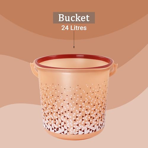 Image of Kuber Industries Pack of 3 Water Bucket for Washing Clothes with Handle | 24 Litres Bathing Balti for Bathroom | Water Storage Container - Essential for Household Chores | Tined- Brown