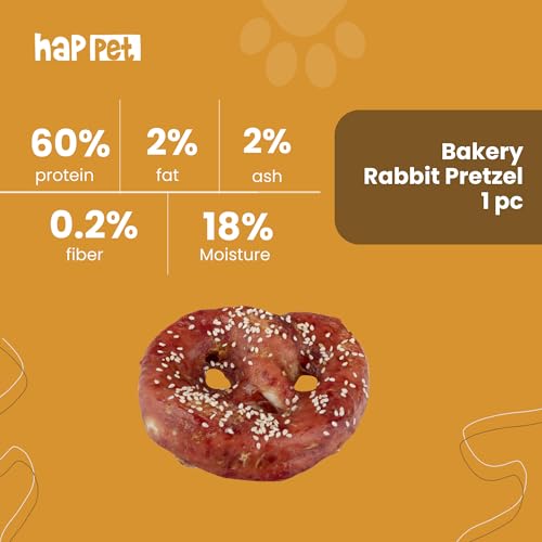 HAPPET Natürlicher Hundebeißring mit Kaninchenfleisch und roher Haut - Getreidefreier, leicht verdaulicher Brezel-Genuss - 1 Stück - gesunde Leckerbissen für Hunde aller Rassen